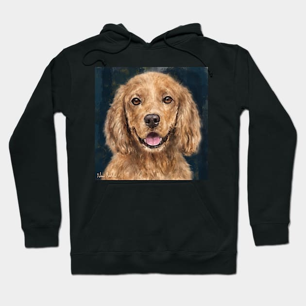Painting of a Red Curly Cocker Spaniel Smiling Hoodie by ibadishi